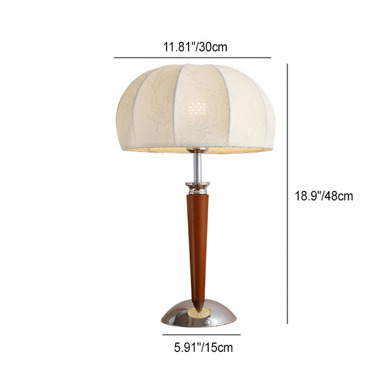 Traditional Vintage Pull Chain Dome Peony Print Pattern Fabric Wood Iron 1-Light Table Lamp For Bedroom