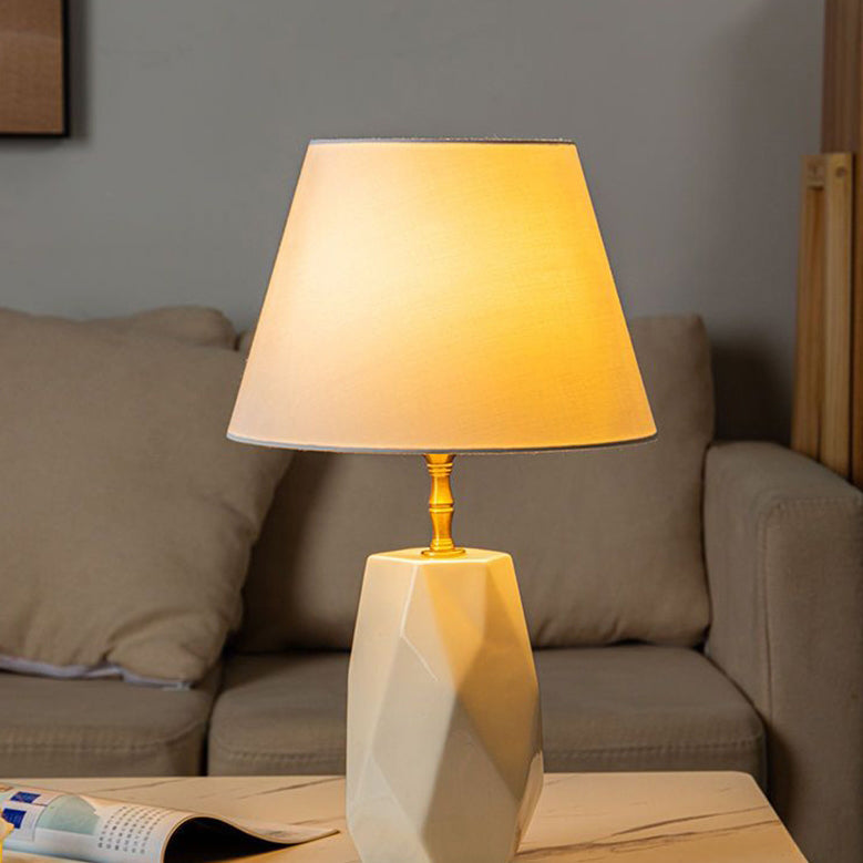 Modern Luxury Cone Straight Tube Faceted Ceramic Brass Fabric 1-Light Table Lamp For Bedroom