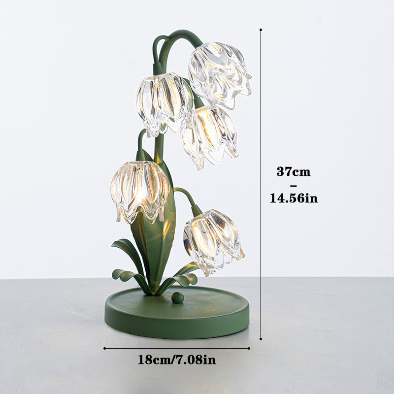 Contemporary Creative Tulip Flower Iron Glass USB 1-Light Table Lamp For Bedroom