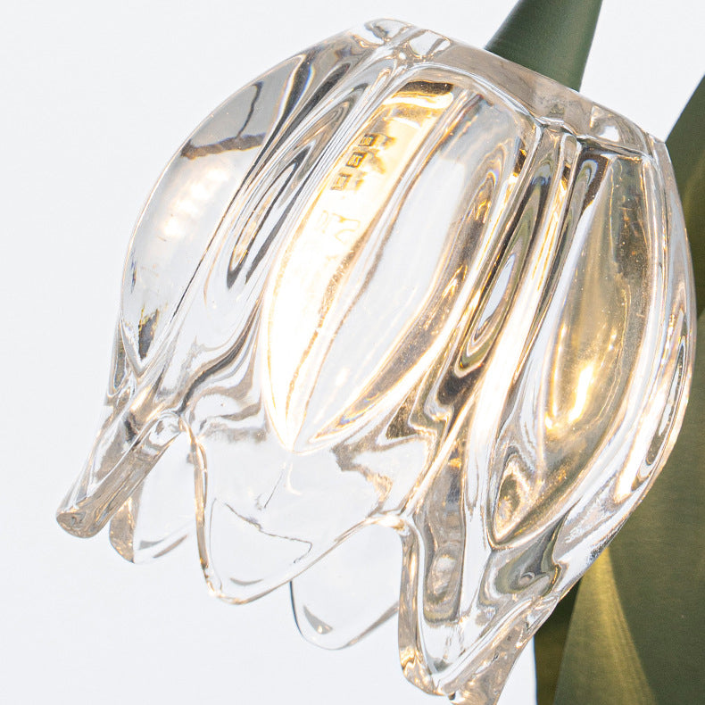 Contemporary Creative Tulip Flower Iron Glass USB 1-Light Table Lamp For Bedroom
