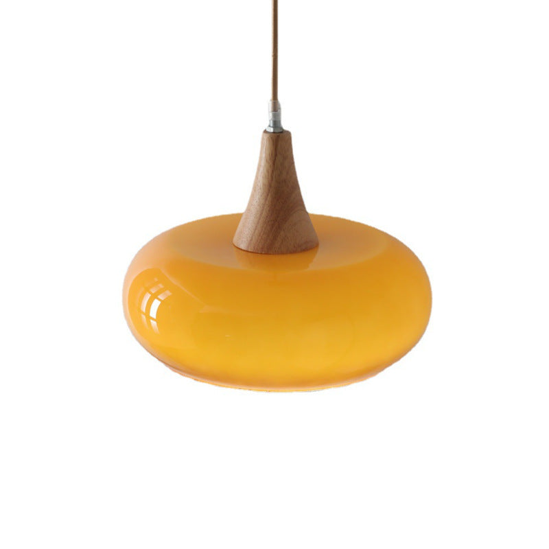 Contemporary Nordic Cream Persimmon Wood Glass 1-Light Pendant Light For Dining Room