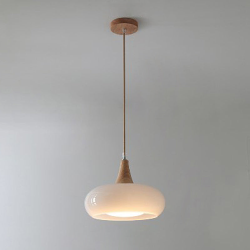 Contemporary Nordic Cream Persimmon Wood Glass 1-Light Pendant Light For Dining Room