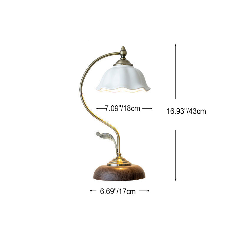 Contemporary Retro Dome Flower Iron Glass Ceramic 1-Light Table Lamp For Bedroom