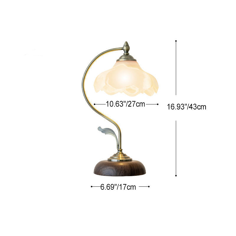 Contemporary Retro Dome Flower Iron Glass Ceramic 1-Light Table Lamp For Bedroom