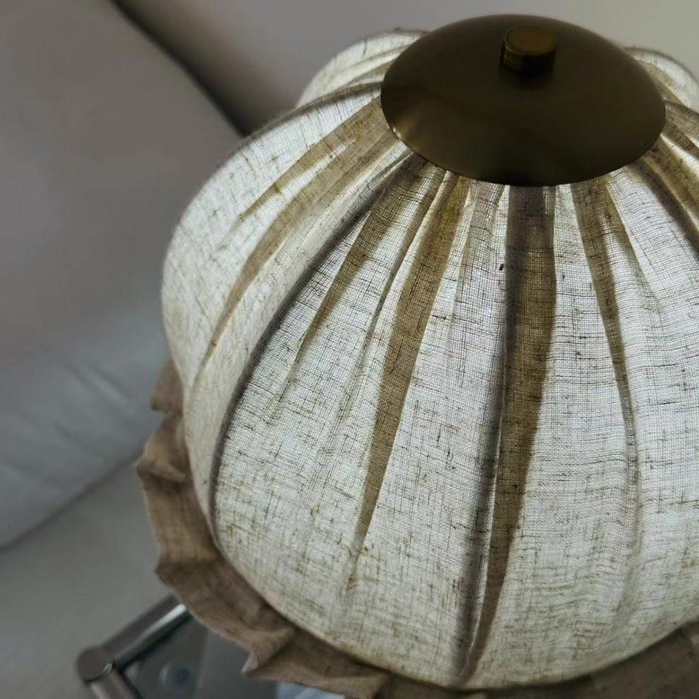 Traditional Vintage Ceramic Handmade Linen Flower Bud 1-Light Table Lamp For Bedroom