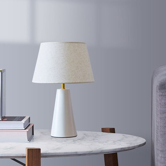 Contemporary Nordic Drum Shade Fabric Iron 1-Light Table Lamp For Bedroom
