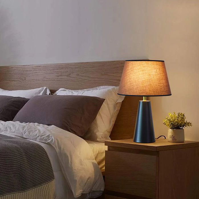 Contemporary Nordic Drum Shade Fabric Iron 1-Light Table Lamp For Bedroom