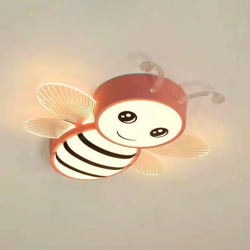 Contemporary Creative Kids Cartoon Bee Iron Acrylic LED Flush Mount Ceiling Light For Bedroom