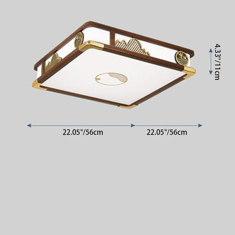 مصباح سقف LED خشبي مستطيل الشكل دائري صيني تقليدي لغرفة المعيشة