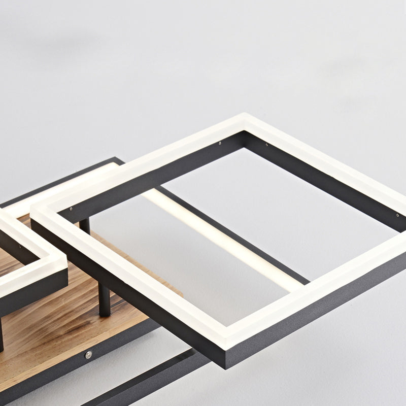 Contemporary Creative Combination Square Rectangular Wood Grain Aluminum Acrylic LED Semi-Flush Mount Ceiling Light For Living Room