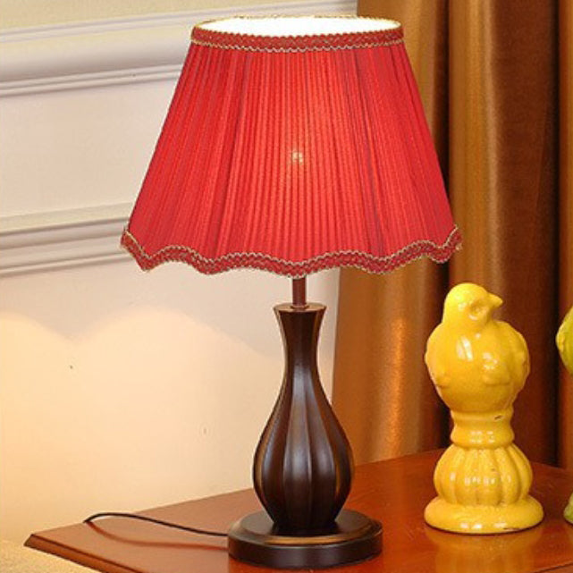Traditional Vintage Drum Fabric Wood 1-Light Table Lamp For Living Room