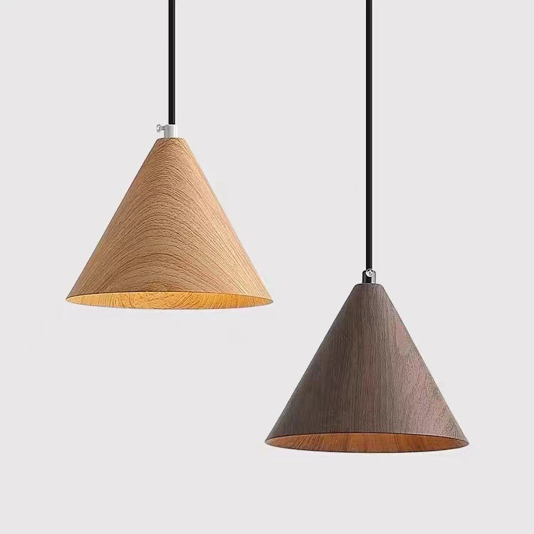 Contemporary Nordic Wood Grain Color Tapered Iron 1-Light Pendant Light For Living Room