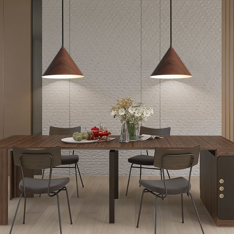 Contemporary Nordic Wood Grain Color Tapered Iron 1-Light Pendant Light For Living Room