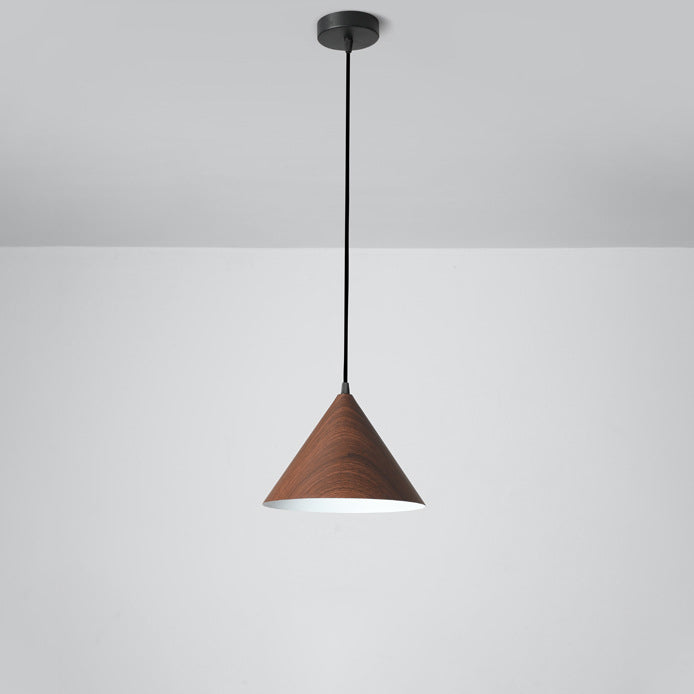 Contemporary Nordic Wood Grain Color Tapered Iron 1-Light Pendant Light For Living Room