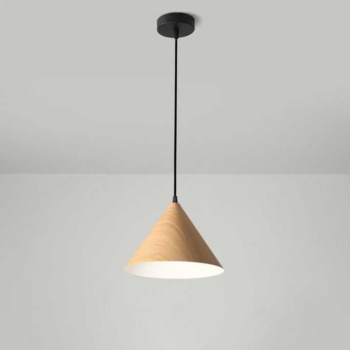 Contemporary Nordic Wood Grain Color Tapered Iron 1-Light Pendant Light For Living Room