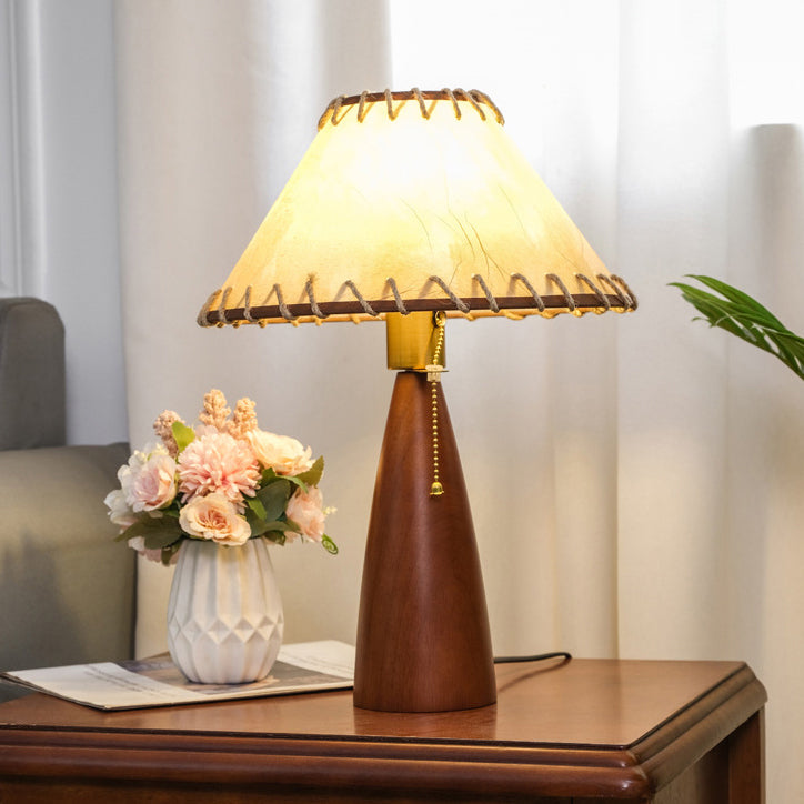 Traditional Vintage Mushroom Linen Imitation Sheepskin Wood 1-Light Table Lamp For Living Room