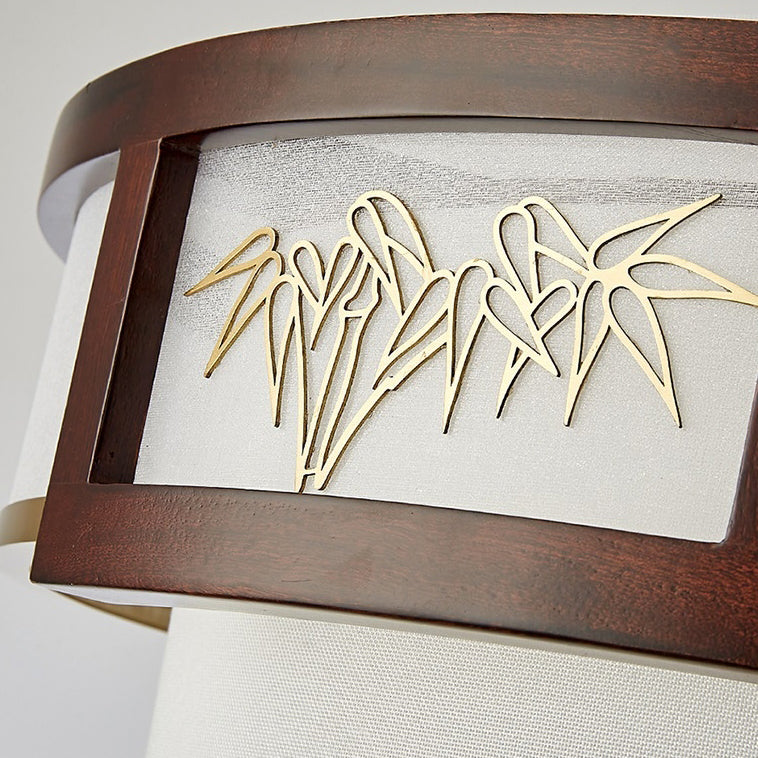 Traditional Chinese Tassels Round Bamboo Carving Fabric Wood Brass 3/5-Light Semi-Flush Mount Ceiling Light For Living Room