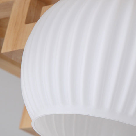 Traditional Chinese Solid Wood Striped Glass Round Globe Shade Branch 5/8 Light Chandeliers For Living Room
