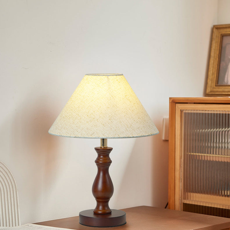 Traditional Vintage Drum Floral Fabric Wood 1-Light Table Lamp For Living Room