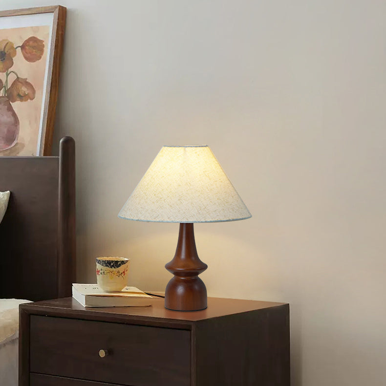 Traditional Vintage Drum Floral Fabric Wood 1-Light Table Lamp For Living Room