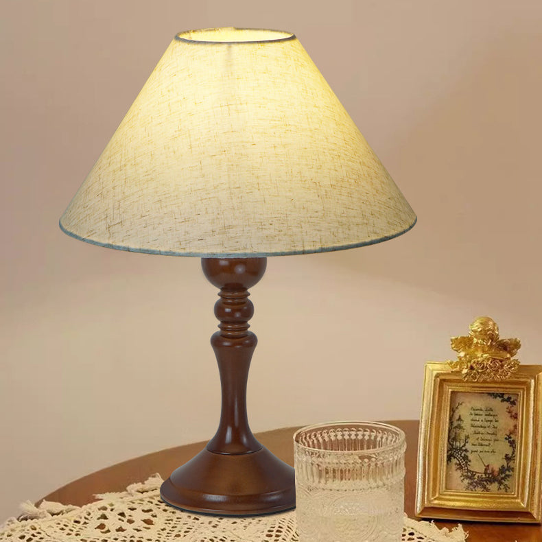 Traditional Vintage Drum Floral Fabric Wood 1-Light Table Lamp For Living Room