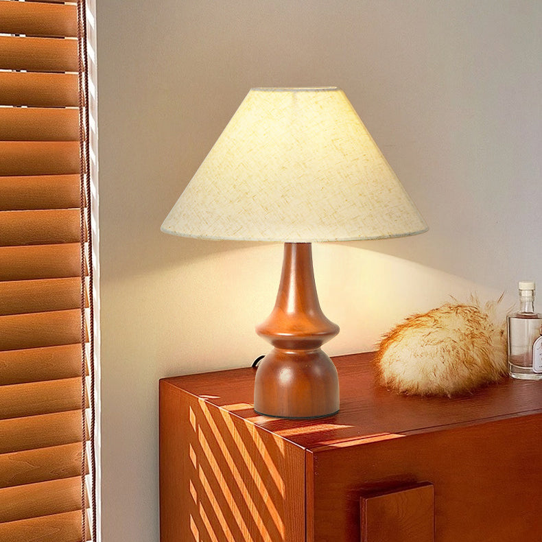 Traditional Vintage Drum Floral Fabric Wood 1-Light Table Lamp For Living Room