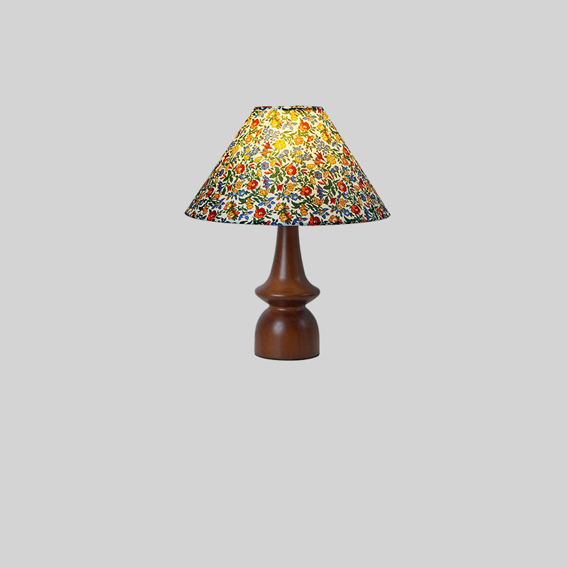 Traditional Vintage Drum Floral Fabric Wood 1-Light Table Lamp For Living Room