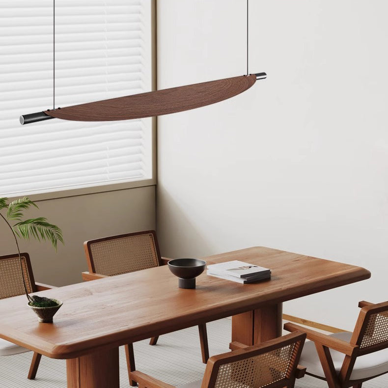 ثريا LED على شكل جزيرة لغرفة المعيشة بتصميم عصري إبداعي قابل للتعديل من خشب الجوز على شكل ورقة