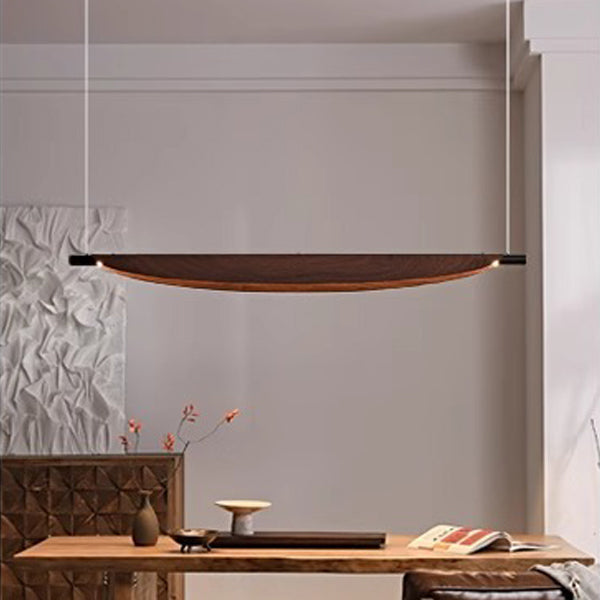 ثريا LED على شكل جزيرة لغرفة المعيشة بتصميم عصري إبداعي قابل للتعديل من خشب الجوز على شكل ورقة