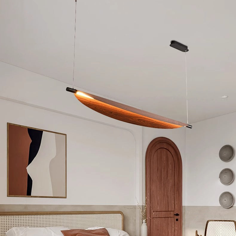 ثريا LED على شكل جزيرة لغرفة المعيشة بتصميم عصري إبداعي قابل للتعديل من خشب الجوز على شكل ورقة