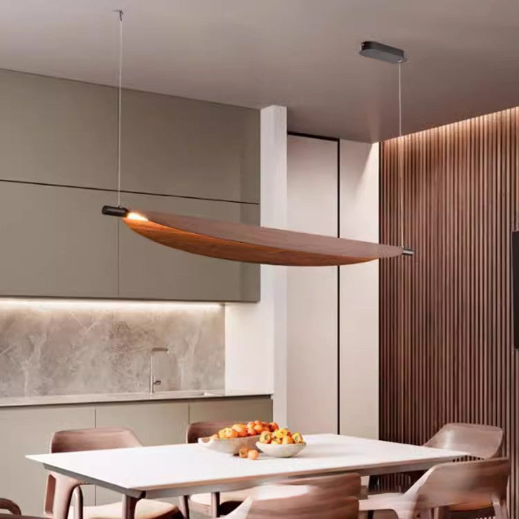 ثريا LED على شكل جزيرة لغرفة المعيشة بتصميم عصري إبداعي قابل للتعديل من خشب الجوز على شكل ورقة