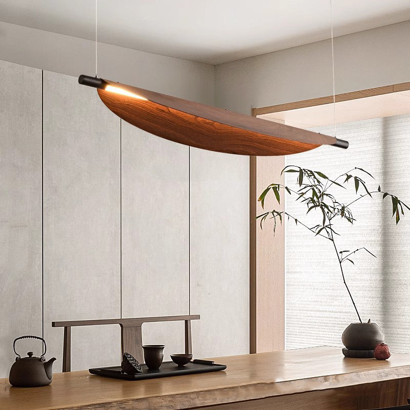ثريا LED على شكل جزيرة لغرفة المعيشة بتصميم عصري إبداعي قابل للتعديل من خشب الجوز على شكل ورقة