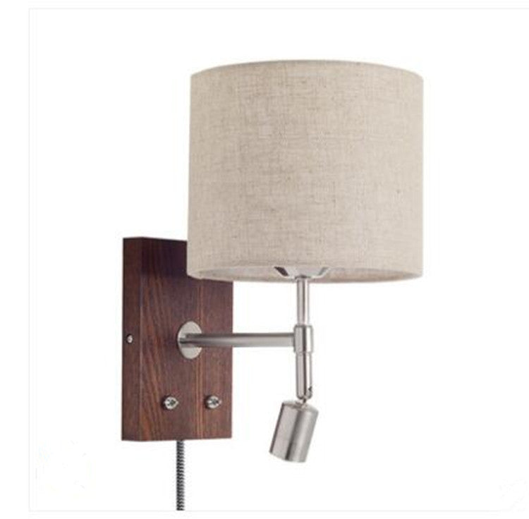 Traditional Vintage Rotatable Spotlight Cylinder Fabric Iron Solid Wood 2-Light Wall Sconce Lamp For Living Room