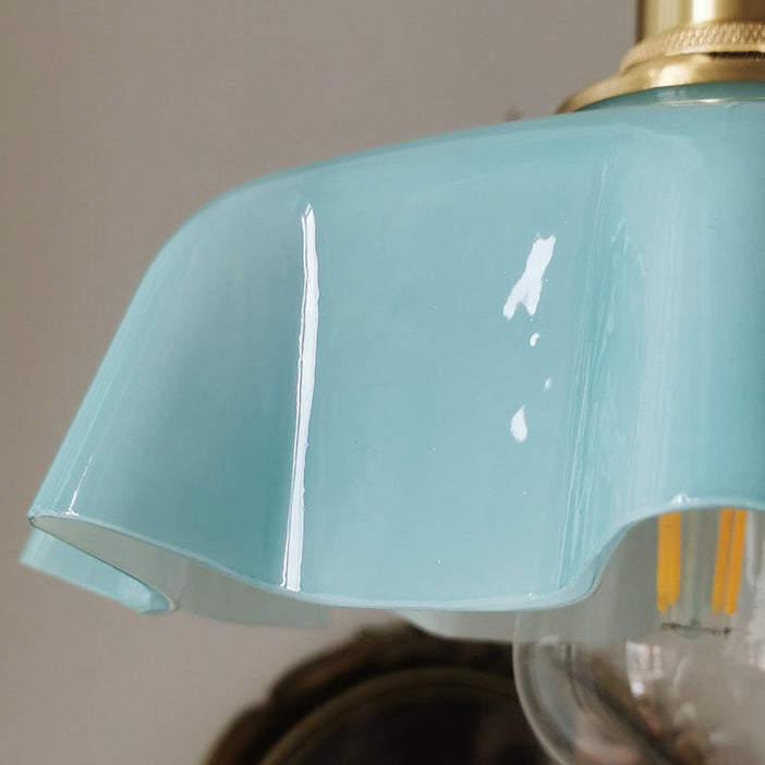 Traditional Vintage Brass Glass Petal 1-Light Pendant Light For Dining Room