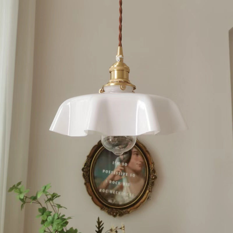 Traditional Vintage Brass Glass Petal 1-Light Pendant Light For Dining Room
