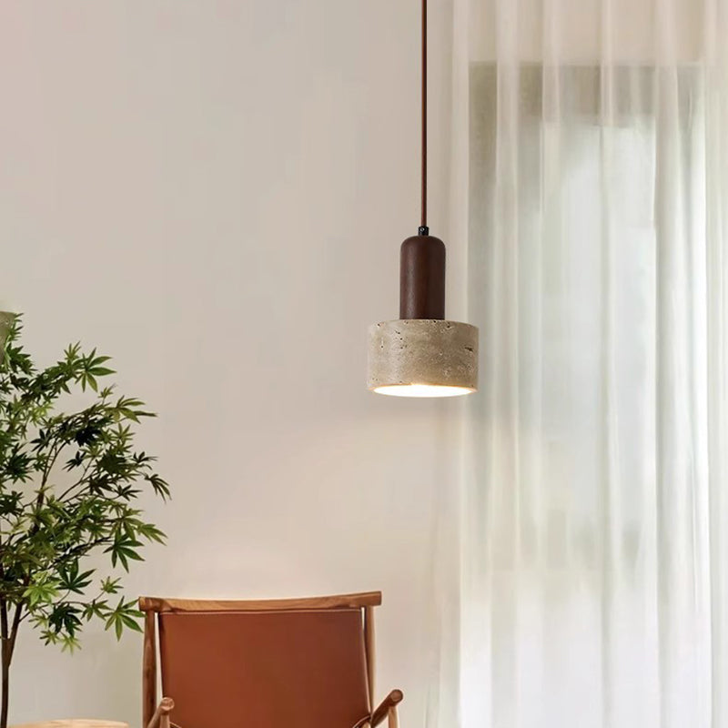 مصباح معلق أسطواني تقليدي ياباني مصنوع من خشب الترافرتين الأصفر لغرفة المعيشة