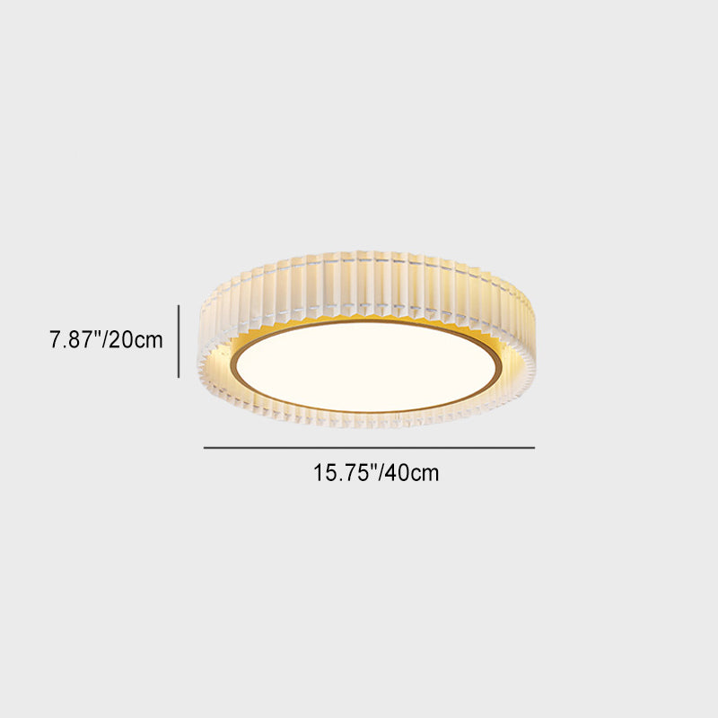 Modern Luxury Iron Fabric Round Pleated LED Flush Mount Ceiling Light For Living Room