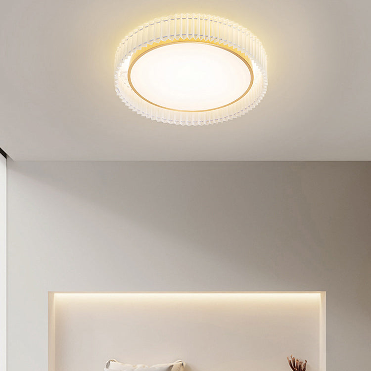Modern Luxury Iron Fabric Round Pleated LED Flush Mount Ceiling Light For Living Room