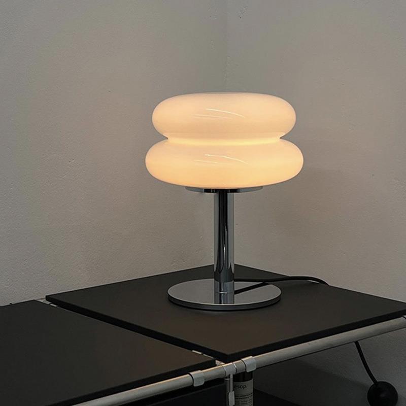 Modern Minimalist Double Layer Cake Shape Glass Iron 1-Light Table Lamp For Bedroom