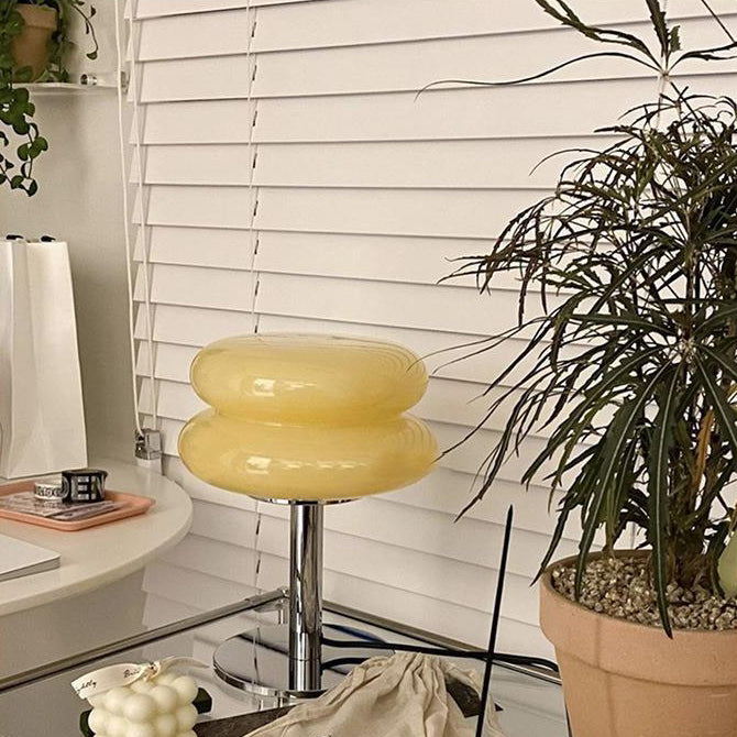 Modern Minimalist Double Layer Cake Shape Glass Iron 1-Light Table Lamp For Bedroom