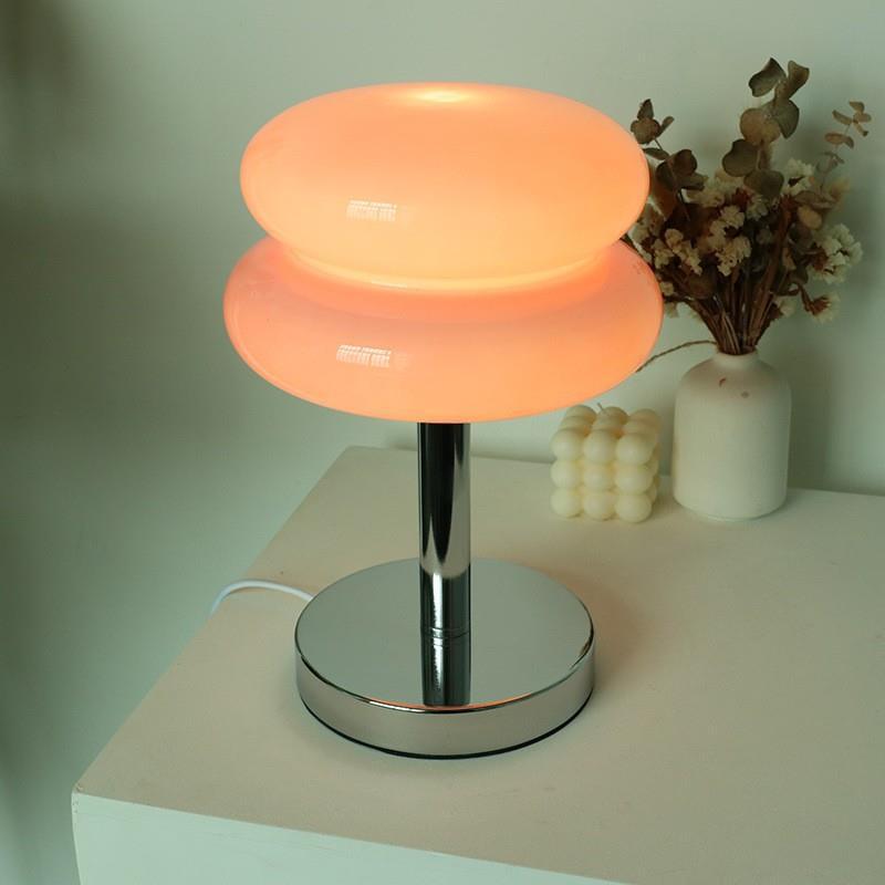 Modern Minimalist Double Layer Cake Shape Glass Iron 1-Light Table Lamp For Bedroom