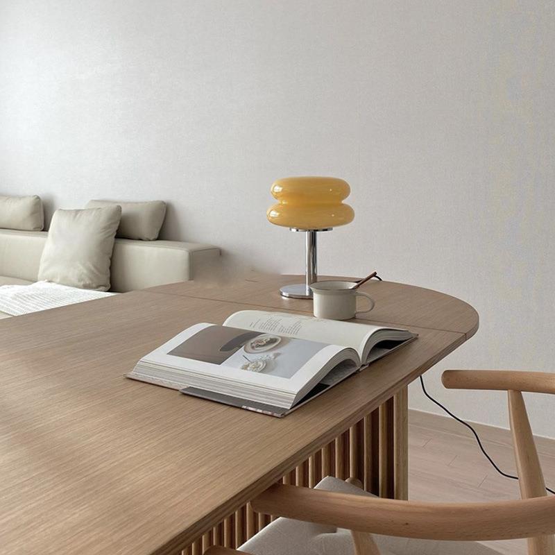 Modern Minimalist Double Layer Cake Shape Glass Iron 1-Light Table Lamp For Bedroom