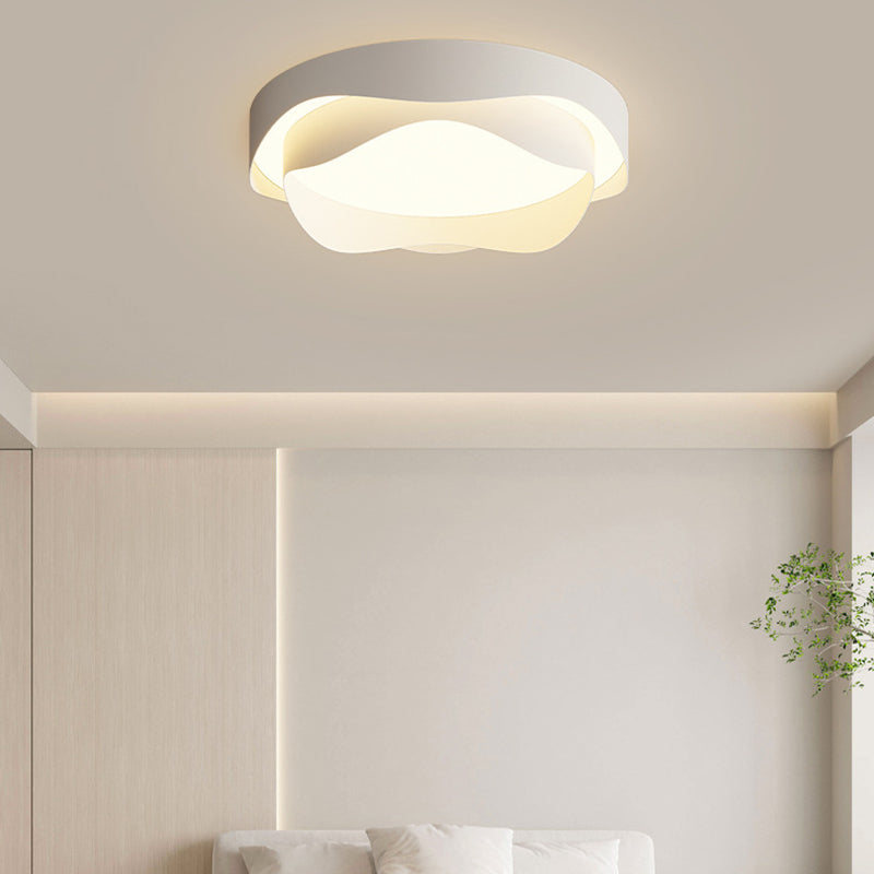 Modern Simplicity Cream Flower Shape Iron Acrylic LED Flush Mount Ceiling Light For Bedroom
