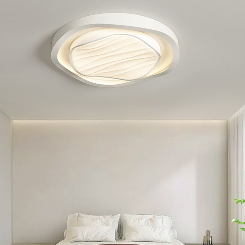 Modern Simplicity Cream Irregular Pentagon Triangle Iron Acrylic LED Flush Mount Ceiling Light For Bedroom