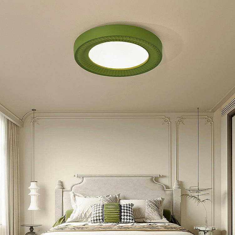 Traditional French Round Carving Resin Iron Acrylic LED Flush Mount Ceiling Light For Bedroom