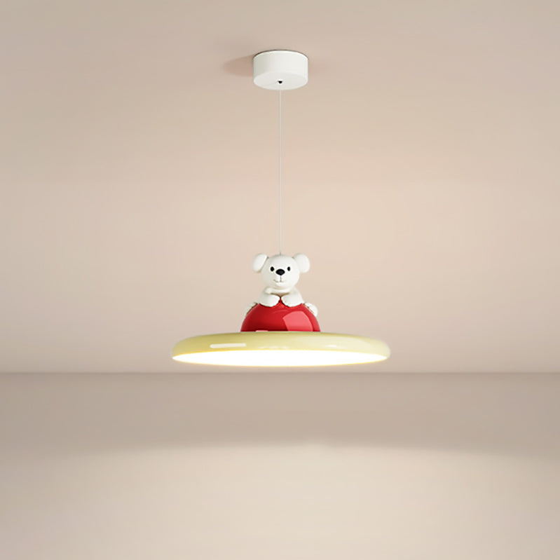 Contemporary Creative Cartoon Kids Bear Circle Iron Acrylic LED Pendant Light For Bedroom