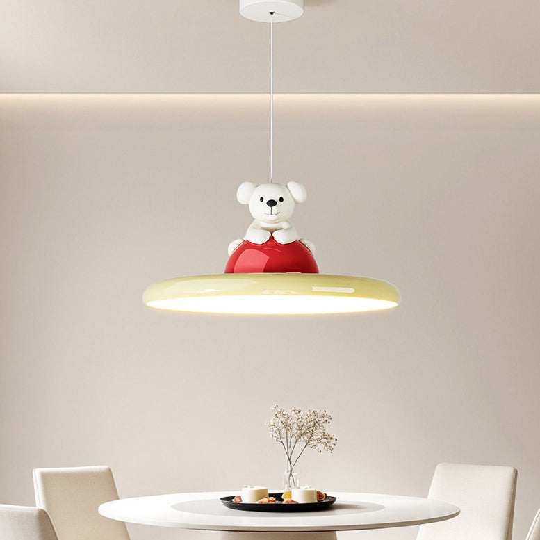 Contemporary Creative Cartoon Kids Bear Circle Iron Acrylic LED Pendant Light For Bedroom