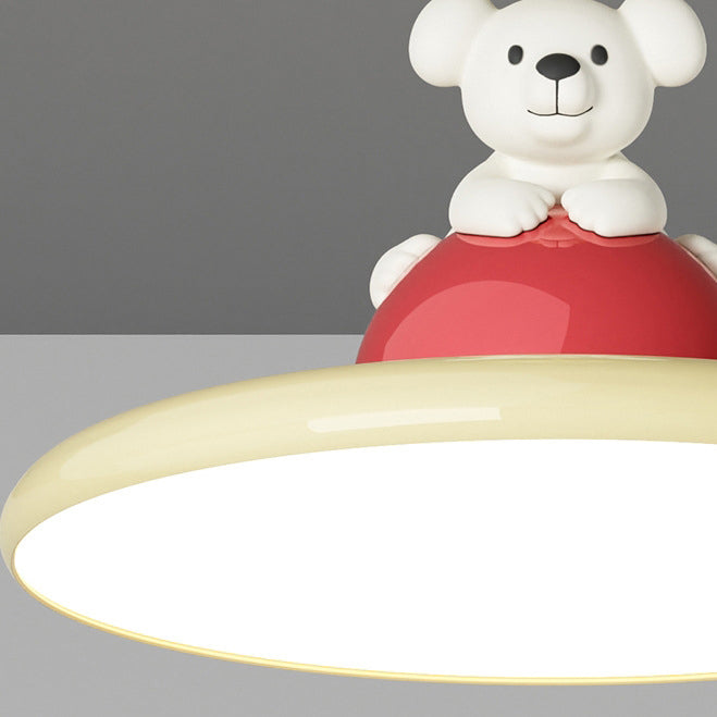 Contemporary Creative Cartoon Kids Bear Circle Iron Acrylic LED Pendant Light For Bedroom