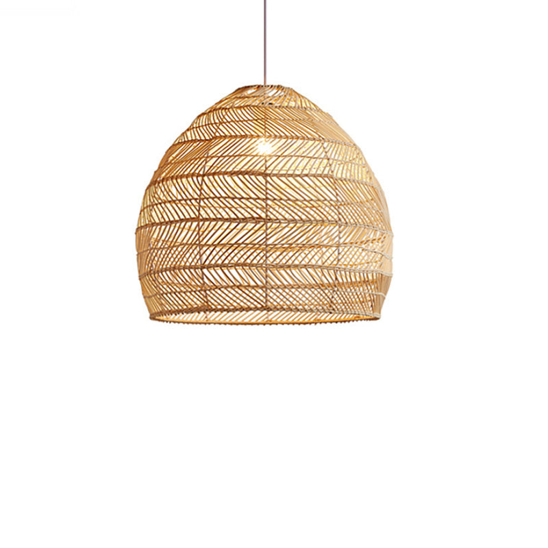 Contemporary Boho Wood Grain Hollow Basket Rattan 1 - Light Pendant Light For Dining Room