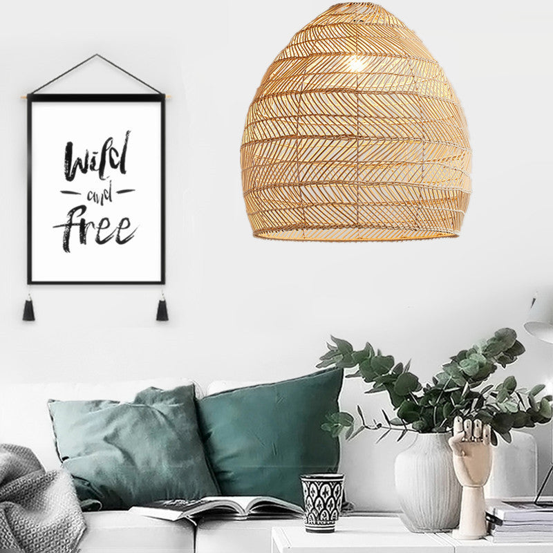 Contemporary Boho Wood Grain Hollow Basket Rattan 1 - Light Pendant Light For Dining Room